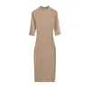 Vestido largo sexy de cuello alto, manga media, para otoño, estilo nuevo, acanalado, ajustado al cuerpo, que realza la cadera, elegante vestido de punto