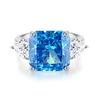 Anel feminino de prata esterlina S925 6 quilates com água-marinha, generoso, com diamante de alto carbono e zircônia, atacado