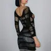 Vestido de Malla Hueca Hot Girl Milenial Estilo Callejero Y2K Adelgazante Sexy Lencería Vestido Bodycon Transparente Manga Larga