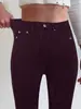 Cy038 Novo Estilo Moda Feminina Simples Cintura Alta Cor Sólida Metálico Cintura Alta Elástico Skinny Cor Sólida Calça Jeans