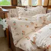 Novo conjunto de cama de quatro peças em gaze bufante com estampa floral fresca, estilo ins, para estudantes, conjunto de cama de três peças para dormitório