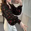 Camisa de Abrigo Versátil para Primavera Diseño con Sentido de la Moda Nicho Holgada Manga de Linterna Top de Moda Holgado con Estampado para Mujer