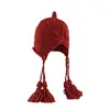 Sombrero Rojo con Borla de Año Nuevo Turismo del Oeste de Sichuan para Mujer Otoño e Invierno Festivo de Nicho Protección Tibia para los Oídos de Navidad Gorro de Punto Baotou
