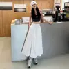 Saia Pregueada de Seda de Gelo para Mulheres, Primavera e Verão, Petite, Caimento Relaxado, Saia de Comprimento Médio, Cintura Alta, Emagrecedora, Saia Irregular