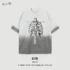Camisetas Casuales Sueltas de Manga Corta para Hombre Verano Europeo y Americano Esqueleto Oscuro para Hombre y Mujer Tops de Pareja Lavado Pesado Cuello Redondo