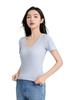 Top de manga corta para mujer Tencel con cuello en U, corte ajustado, acanalado, fresco y transpirable, Camiseta Melard para mujer, Lyocell Tencel
