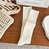 Meias novas de outono e inverno anti-bolinhas de tricô duplo de caxemira para panturrilha feminina, meias finas listradas de cano médio JK, meias 7/8 e acima do joelho