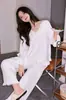 Pijama de Invierno para Mujer Estilo Francés, Isla de Terciopelo, Encaje Dulce, Jacquard de Mariposa, Conjunto de Ropa de Casa de Manga Larga y Manga de Farol Gruesa