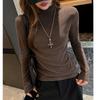 Camiseta interior coreana Tencel Lyocell para mujer para otoño e invierno, cuello alto simple y elegante, ropa exterior de alta gama, mangas largas