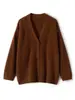 Cardigan Suelto de Siete Pines Cepillado Manga Larga Nuevo Top Cuello Estilo Perezoso Grueso Cardigan de Cachemira para Mujer en Blanco