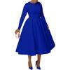 Comércio Exterior Transfronteiriço Roupas Europeias e Americanas Amazon Novo Cor Pura Gola Redonda Manga Longa Vestido com Recorte nas Costas