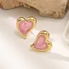 Pendientes de Botón Irregulares con Forma de Corazón y Goteo de Aceite Vintage Transfronterizos de Acero Inoxidable 304 para Mujer, Pendientes Elegantes con un Toque de Lujo, Joyería al por Mayor