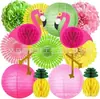 Set de Decoración Popular Transfronterizo de Flamenco y Piña para Cumpleaños, Boda, Fiesta, Decoración de Ventana, Linterna de Papel, Abanico de Papel Combinado