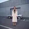 Abrigo largo de lana de lujo estilo francés INS transfronterizo, bloques de color, silueta elegante, de doble botonadura, hasta la rodilla, prenda exterior de lana de doble cara