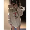 Moletom Feminino Americano Estilo Retro Picante com Gola de Pelo de Um Ombro e Manga Longa, para Primavera e Outono, Loose Preguiçoso, Ombro a Ombro, Gola Diagonal, Tendência