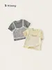 Roupa Infantil Youbao Blusa Infantil com Patchwork de Renda Falso Duas Peças Manga Curta Verão Novo Estilo Doce Fresco Camiseta para Crianças Grandes