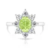 Anillo de flor de hielo de gema colorida de alta venta transfronteriza, corte de huevo de paloma, girasol, anillo de dedo súper brillante con diamante de alto carbono, chapado en oro blanco, forma de huevo