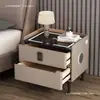 Mesita de Noche de Madera Maciza para Uso en el Hogar, Dormitorio de Lujo Ligero, Gabinete de Noche Moderno Simple de Gama Alta, Modelo Nuevo con Superficie de Cuero y Piedra, Almacenamiento Pequeño