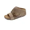 Sandalias de Estilo Bohemio Retro con Hebilla de Borlas para Mujer, Calzado de Verano para Exteriores, Suela Gruesa, que Aumentan la Altura, Sandalias Slip-On de Talla Pequeña