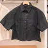 Camisa Jeans Boxy Feminina/Camisa Lavada de Manga Curta, Top Cropped Novo Estilo Solto de Manga Curta R483877