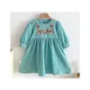 Estilo Misen Estilo Retrô Vestido Redondo Bordado Floral Soltinho para Bebê Menina Vestido para Meninas Roupas de Outono Novas Roupas Infantis
