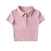 Camiseta de cuello polo con hombros cortos para mujer, estilo americano, estilo adelgazante de verano 2024, con cintura alta interior y manga corta