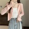 Cardigan Tricotado de Seda Gelo Rosa Puro Feminino Verão Fino Xale Externo Blusa de Ar Condicionado Jaqueta Protetora Solar Top