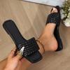 Tecido meio chinelos verão feminino Comércio exterior 2023 novo estilo coreano versátil fundo macio confortável sandálias planas sapatos de praia