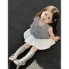Saia Bufante de Verão para Meninas Novo Vestido Fofo Infantil Colete Vestido Doce de Flor Bebê Roupa Infantil