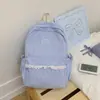 Mochila Xadrez Fino Azul Claro Estilo Cura Sal Marinho, Vibração Coreana Suave e Doce, Mochila Pequena para Saídas de Namoradas