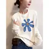 Camiseta de manga larga acanalada de algodón puro azul marino, nuevo estilo 2026, top elegante para mujer de principios de otoño, extremadamente atractivo