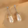 Pendientes Largos de Perla con Forma de Gota de Agua para Mujer, Lujo Accesible y Pendientes de Gama Alta, Aguja de Plata S925, Pendientes Franceses de Moda