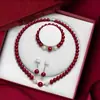 Novo produto colar pulseira brincos roxo dourado e cinábrio conjunto de três peças presente dia das mães dia das mulheres joias atacado