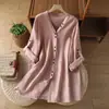 Foto real nova jaqueta de linho estilo Zen chinês feminina comprimento médio retrô solta preguiçosa Han cardigã top camisa fina