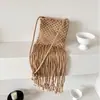Bolsa de Algodón de Moda Transfronteriza con Borla Hecha a Mano Bolso Tejido con Borla Bolso de Hombro Cruzado para Mujer Pequeño Fresco Bolso Cruzado para Teléfono Móvil