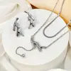 Conjunto de Colar e Brincos em Aço Titânio Estilo Europeu e Americano, Design Geométrico Simples, Corrente de Clavícula de Alta Qualidade para Mulheres, Joias que Não Desbotam