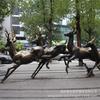 Escultura de ciervo sika artificial de cobre forjado para jardín al aire libre, paisaje forestal, adornos artesanales de bronce