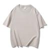 Camiseta de algodón de cuello redondo y manga corta con hombros caídos de 240 g, nueva versión coreana de verano de color sólido suelto, ropa exterior de media manga, manga corta