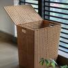 Cesta de Almacenamiento, Cesta para Ropa Sucia, Cesta de Mimbre Tejido para Ropa Sucia con Tapa, Caja Grande de Almacenamiento para Artículos Varios, Cesta Tejida de Plástico