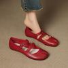 Sapatos Rasos Mary Jane Únicos com Dedos Divididos e Novo Design de Fivela Dupla, Feitos de Couro Bovino de Camada Superior, Disponíveis em Tamanhos Grandes, Sapatos Rasos Femininos de Calçar