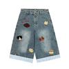 2025 Americano Retrô Divertido Filhote Bordado Design Shorts Jeans Feminino Verão Solto Calças Perna Larga