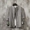 Camisa de Manga Larga Estilo Chino Talla Grande Cuello Alto Primavera y Otoño Camisa Bordada de Grulla para Hombre Chaqueta Casual Holgada Versátil