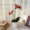 Orquídea Phalaenopsis artificial de dos ramas con hojas, planta pequeña en maceta para decoración de mesa, adecuada para decoración de hogar, estudio, restaurante, hotel y centro comercial, oferta especial