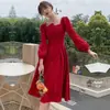 Vestido Toast Noiva Vestido de Casamento Pequeno Noivado Gola Quadrada Manga Longa Geralmente Usar Porta dos Fundos Comprimento Médio