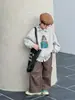 Pantalones de trabajo Aimobebe para niños, pantalones rectos de algodón lavado con retazos para niños, talla mediana a grande, con puños ajustables, pantalones largos casuales