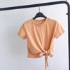 Camiseta corta de verano para mujer, estilo coreano, con cuello redondo, tirantes y estilo europeo, de manga corta, ajustada, de cintura alta