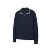 Suéter tejido casual de otoño e invierno con solapa cosido a mano para hombre, camisa polo de manga larga a la moda retro británica, suéter básico smart casual