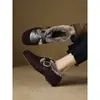 Sapatos baixos retrô franceses de boca profunda para mulheres no inverno, quentes com veludo, sapatos de couro pequenos, sapatos Birkenstock