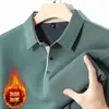 Camisa polo masculina grossa, sem costura, com forro de fleece, novo estilo de inverno, business casual, camiseta de manga longa quente, camada base