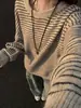 Suéter de Tricô Listrado Gola Redonda Estilo Americano Masculino Outono Solto Estilo Preguiçoso Toque Jovem Suéter Camada Base Camada Superior